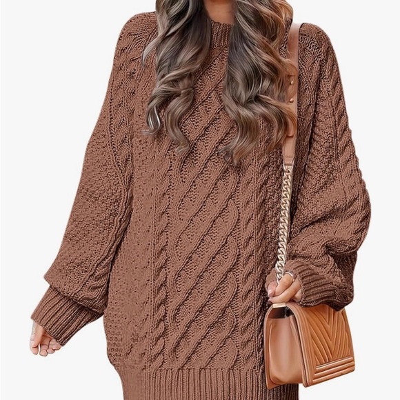 Cozy Cable Knit Sweater Dress in Taupe - Picture 6 of 8